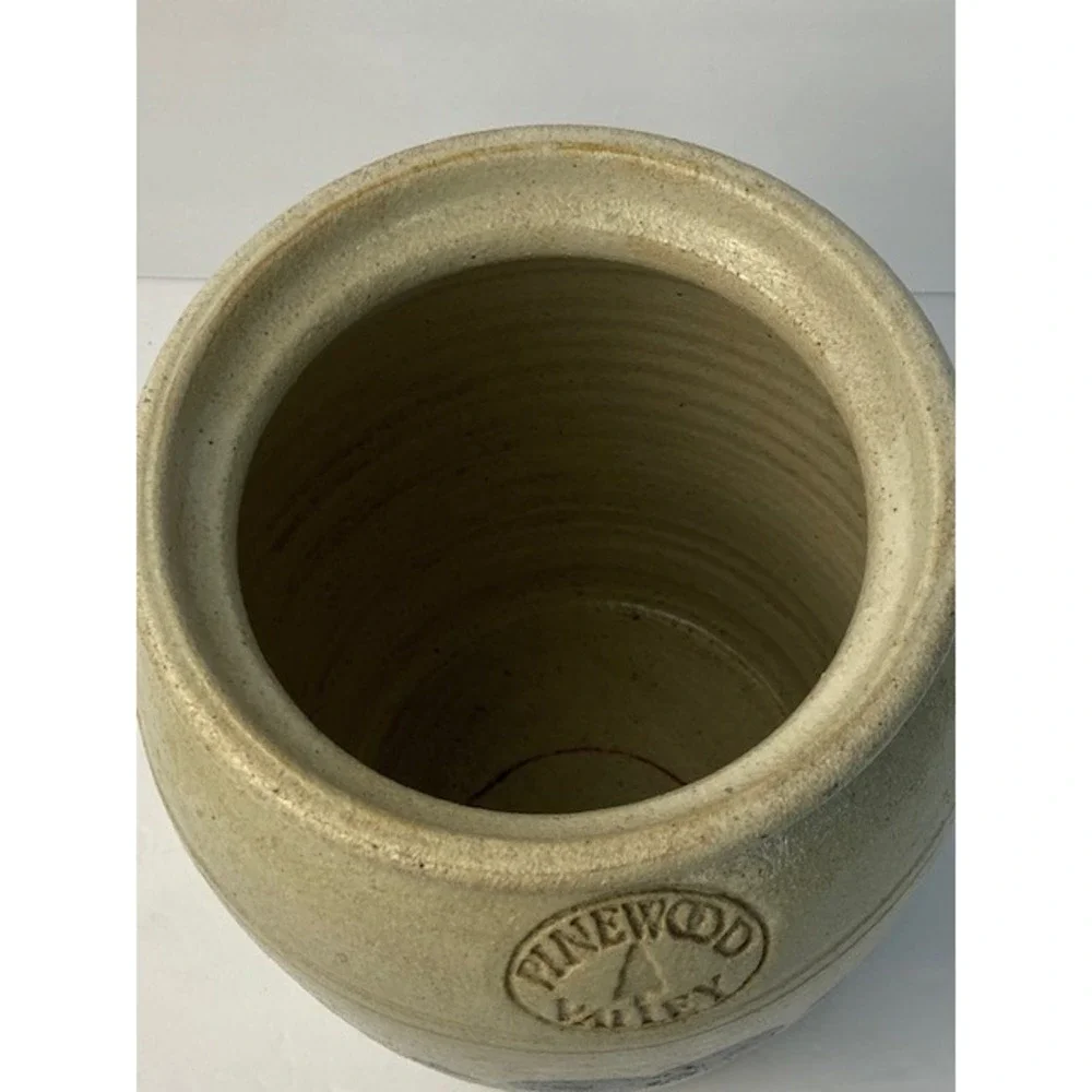 Pinewood Valley Stoneware Crock Blue Heart Salt Glaze Pottery Utensil Jar